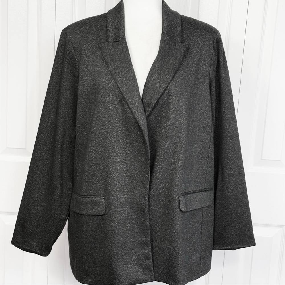 Simply Vera Vera Wang Gray Herringbone Ponte Knit Open Front Blazer XXL